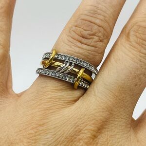 Silver and Gold Multi Link Connected Stackable Ring, gold-plated stainless steel